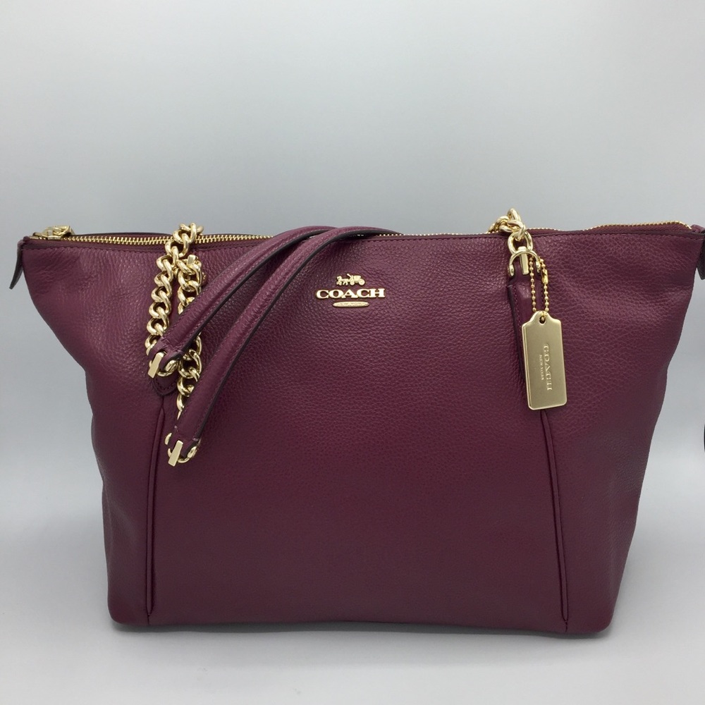 Coach Dark Berry Leather Shoulder Tote Bag - Picture 15 of 16